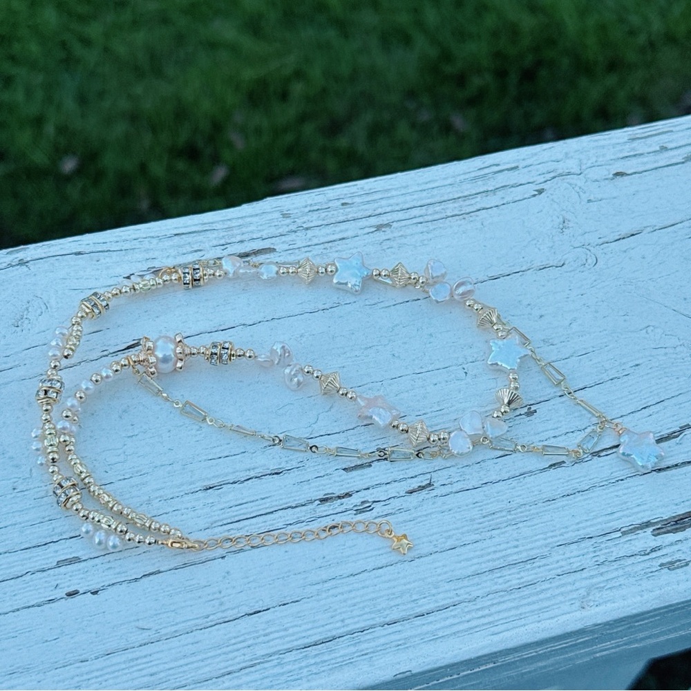 X628 Handmade Freshwater Baroque Star Pearl Dainty Double Layer Necklace - Picture 9 of 9